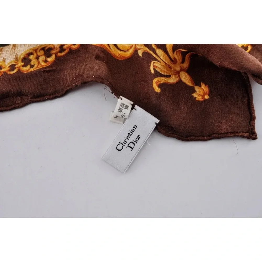 Christian Dior Flower Multicolor Scarf Silk 100% Used Authentic with tag 34 X 34